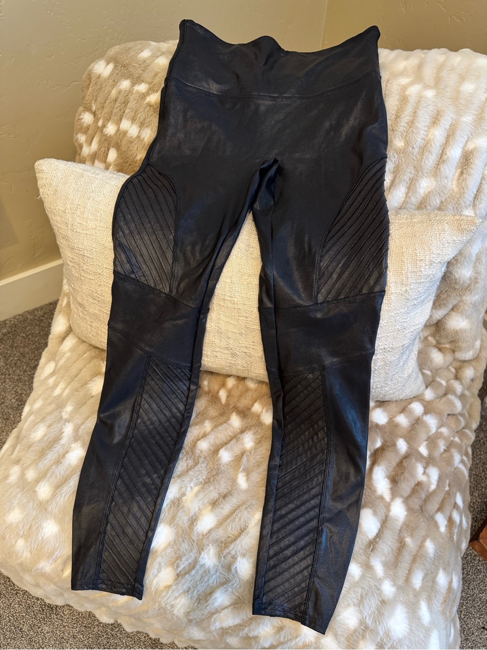 SPANX Black Faux Leather Moto Leggings